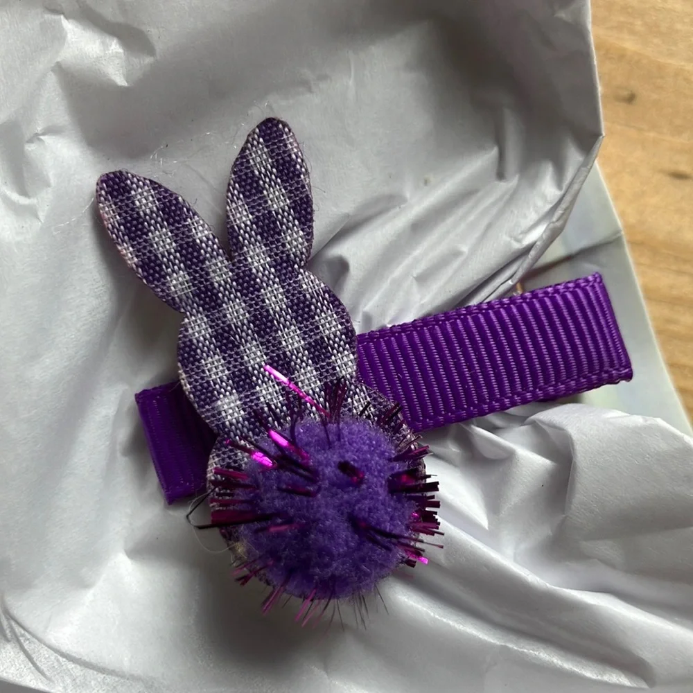 Purple Gingham Plaid Bunny Hair Clips by Scunci